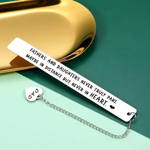 Stainless steel bookmark set with engraved father-daughter quote on gold tray