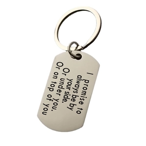 Polished stainless steel dog tag keychain with I Promise To Always Be Your Side quote