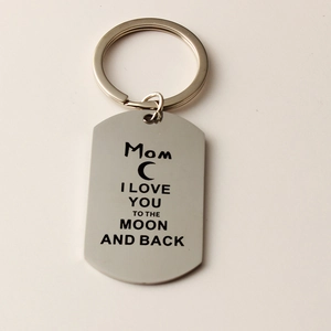 Detail of Mom engraved stainless steel keychain with I Love You to the Moon text