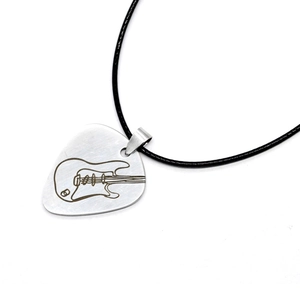 Halskette Mit Gitarren-Pick-Anhänger Edelstahl Musik Graviert Poliert Gitarrenumriss Punk Schmuck Unisex Halsschmuck