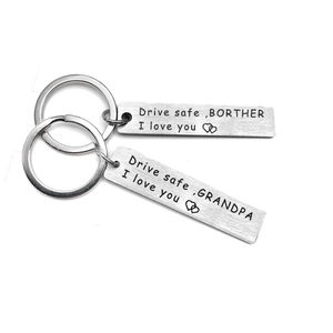 Polished stainless steel keychains with Drive Safe Brother and Grandpa engravings