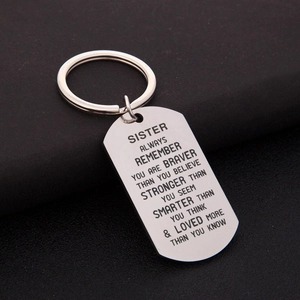 Stainless steel inspirational key ring with engraved quote for sisters and friends