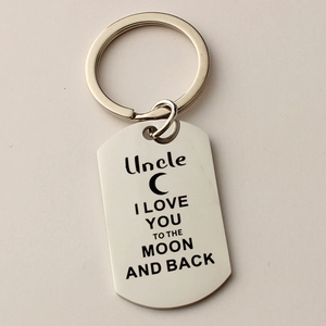 Polished stainless steel keychain for uncle with I love you to the moon and back engraving