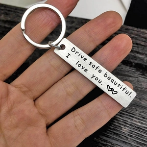Polished stainless steel rectangular keychain with Drive safe beautiful engraving