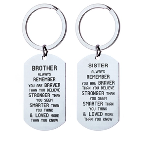 Stainless Steel Inspirational Quote Keychain Pendant For Brother And Sister Dog Tag Design Laser Engraved Keyring Gift Jewelry
