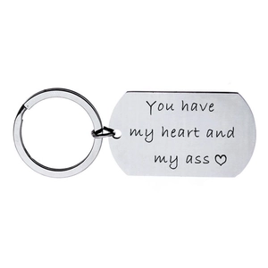 Stainless Steel Engraved Keychain Funny Quote Heart Pattern Keyring Gift for Couples Lovers Valentine's Day Jewelry
