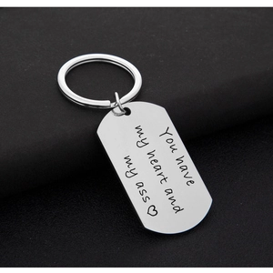 Funny stainless steel dog tag keychain with heart engraving for couples