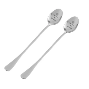 Pair of stainless steel spoons engraved with You are my sunshine for coffee and desserts