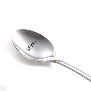 Stainless steel long handle spoon with Mrs. engraving and heart for wedding gifts