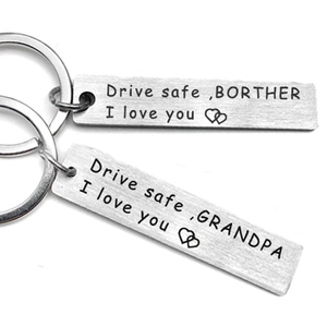 Drive Safe Stainless Steel Keychain Rectangular Engraved Warm Family Message Keyring For Car Home Gift For Grandpa Grandma Dad Mom