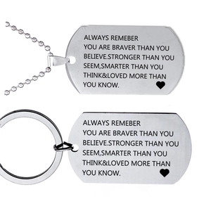 Inspirational Stainless Steel Dog Tag Necklace Keychain Always Remember You Are Brave Strong Smart Loved Gift For Family Christmas Graduation