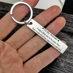 Brushed stainless steel keychain with engraved romantic quote for couples gift