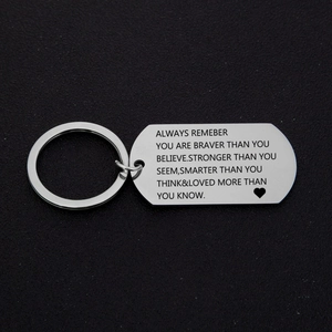 Inspirational stainless steel dog tag keychain with Always Remember engraved quote
