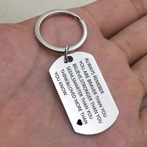 Always remember you are brave stainless steel dog tag keychain with heart engraving