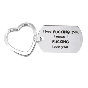 Stainless Steel I Love Fucking You Couple Keychain Heart Round Ring Dog Tag Pendant Engraved Funny Anniversary Valentine Gift