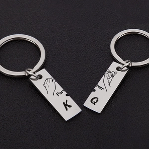 Porte-clés pour couple King et Queen forever love en acier inoxydable avec motif gravé