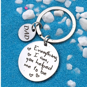 Stainless Steel Keychain Gift For Mom Dad Everything I Am You Helped Me To Be Heart Pendant Keyring Mother Father Day Gift