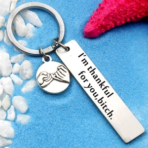 Stainless Steel Engraved Best Friend Keychain Thankful For You Message Pinky Swear Charm Metal Key Ring Friendship Jewelry Gift