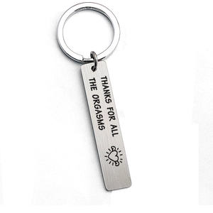 Engraved stainless steel keychain with funny message and winged heart for couples