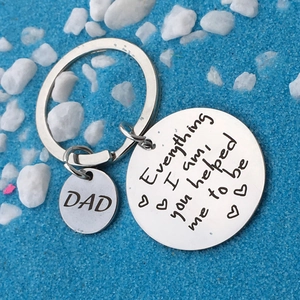 Stainless steel Father’s Day keychain with DAD charm and sentimental engraved quote