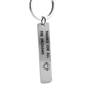 Funny stainless steel rectangular keychain with humorous quote and winged heart engraving