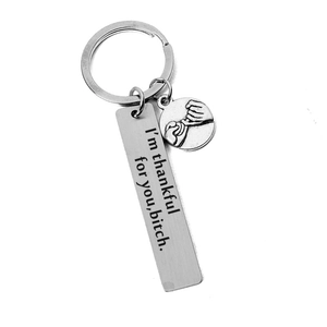 Engraved stainless steel keychain set with thankful quote and pinky promise charm