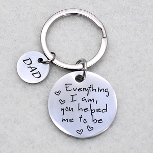 Stainless steel Father's Day keychain with DAD charm and inspirational quote engraving