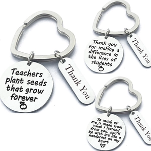 Stainless Steel Teacher Appreciation Keychain Heart Ring Engraved Graduation Gift For Teachers Plant Seeds Forever Jewelry