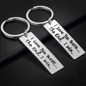 Romantic Stainless Steel Engraved Keychain I Love You More Most Lettering Pendant Key Ring Valentine Day Gift For Couples
