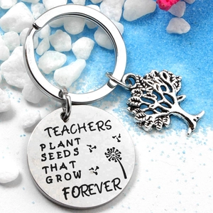 Stainless Steel Teacher Appreciation Gift Keychain Tree Of Life Dandelion Engraved Round Disc Graduation Keyring Jewelry