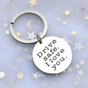 Engraved stainless steel Drive Safe I Love You keychain pendant for couples