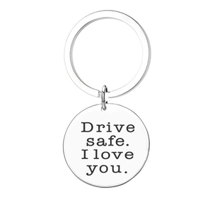 Drive Safe I Love You Engraved Stainless Steel Round Keychain For Couples Boyfriend Girlfriend Metal Heart Keyring Gift