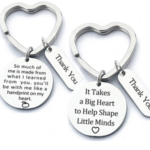 Stainless Steel Teacher Appreciation Keychain Heart Ring Engraved Pendant Gift For Teacher Mentor Coach Gratitude Jewelry