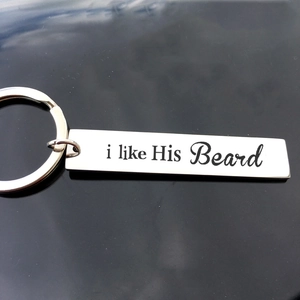 Couple Valentine's Day Gift Stainless Steel Keychain Funny Engraved I Like His Beard Her Butt Metal Keyring Jewelry