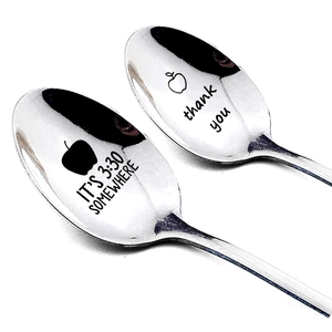 Polished stainless steel long handle spoons with personalized gift engravings