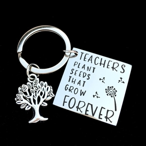 Teacher appreciation keychain with Tree of Life charm and engraved inspirational message