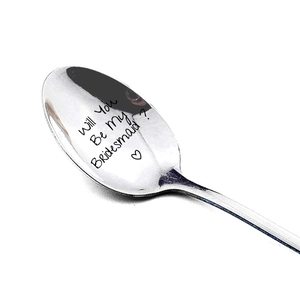 Cuillère en acier inoxydable gravée 'Will You Be My Bridesmaid?' avec une icône de cœur