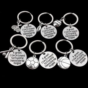 Porte-Clés d'Appréciation pour Entraîneur Sportif en Acier Inoxydable Lettres Rondes Football Basketball Baseball Tennis Cadeau de Remise de Diplôme
