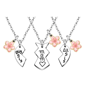 Set di Collana e Portachiavi a Forma di Cuore in Acciaio Inossidabile Regalo Festa della Mamma MOM Big Sis Lil Sis Inciso