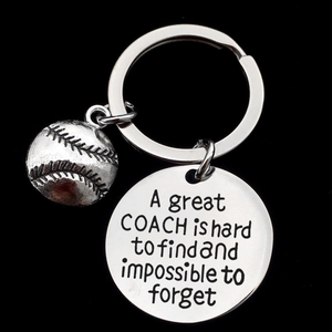 Porte-clés en acier inoxydable pour coach de baseball avec gravure et pendentif 3D
