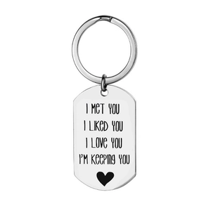Stainless Steel Engraved Couple Keychain I Met You I Like You I Love You Rectangle Tag With Heart Anniversary Gift Jewelry