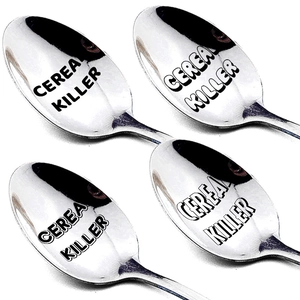 Creative Cereal Killer Engraved Stainless Steel Spoon Mirror Polished Long Handle Coffee Dessert Tableware Gift For Adults