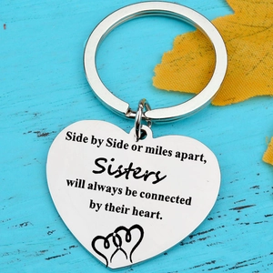 Porte-clés Cœur en Acier Inoxydable Sœurs Côte à Côte ou à des Milles l'une de l'autre Cadeau d'Amitié pour Femme Bijoux