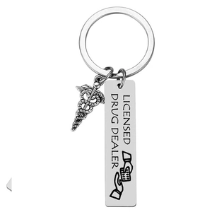 Stainless Steel Keychain Licensed Drug Dealer Engraved Medical Graduation Gift Funny Pharmacist Doctor Keyring Accessory