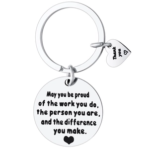 Polished stainless steel retirement keychain with inspirational quotes and heart pendant