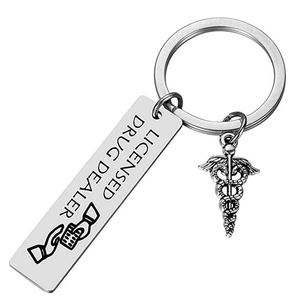 Licensed drug dealer stainless steel keychain with medical caduceus charm for doctors