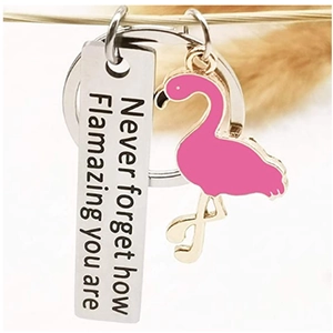 Never Forget How Flamazing You Are Edelstahl-Schlüsselanhänger mit Flamingo-Anhänger Motiv