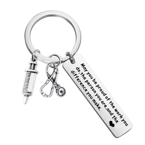 Stainless Steel Medical Keychain With Stethoscope Syringe Charms Inspirational Nurse Doctor Medical Student Appreciation Gift