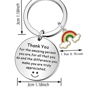 Stainless Steel Rainbow Keychain With Thank You For The Amazing Person Message Round Metal Key Ring Inspirational Gift