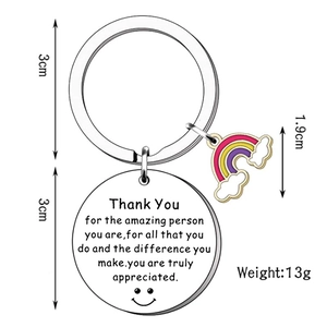 Rainbow keyring with engraved thank you message and 3cm diameter stainless steel loop